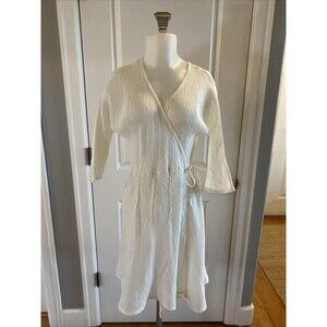 Home Frocks Linen Size M Lagenlook Ivory Wrap Guaze Dress‎